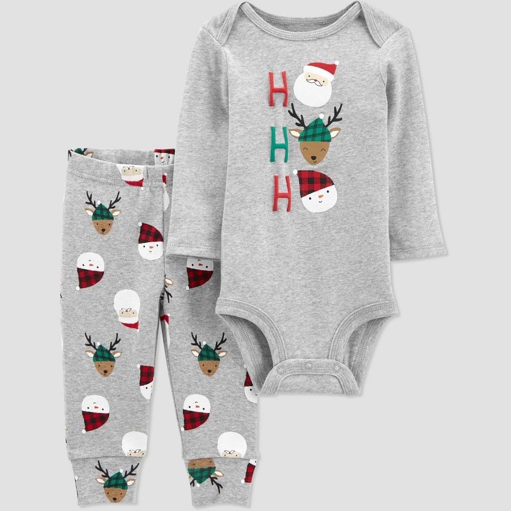 NWOT Just One You by Carters Gray Ho Ho Ho Christmas Body Suit and Pants Set - Picture 1 of 12